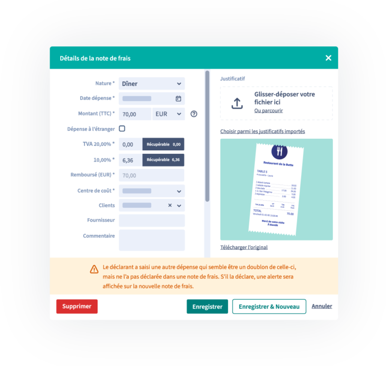 interface de la solution lucca notes de frais