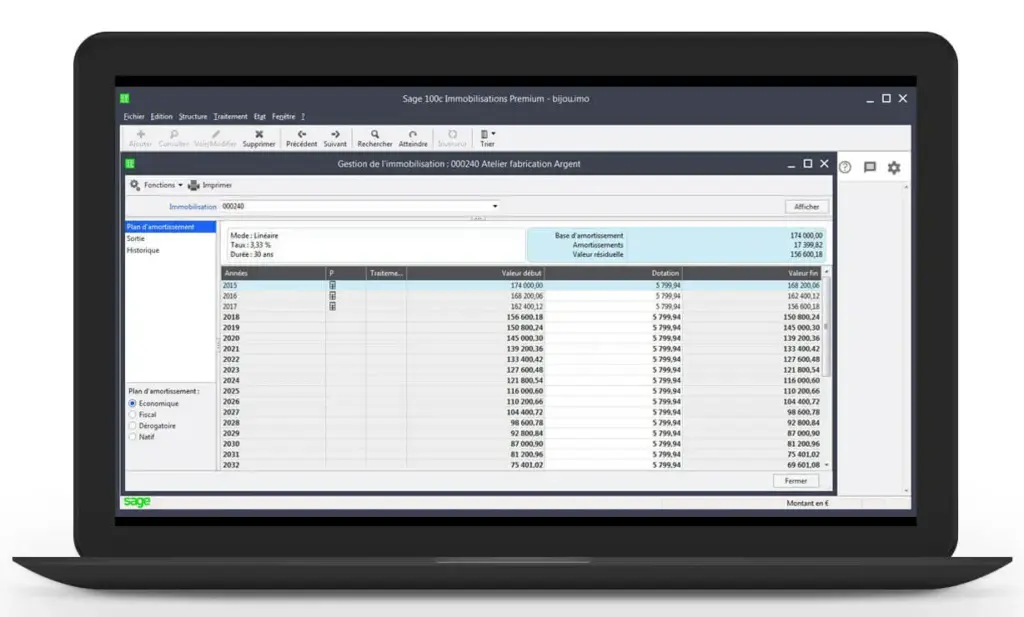 sage 100 immobilisation